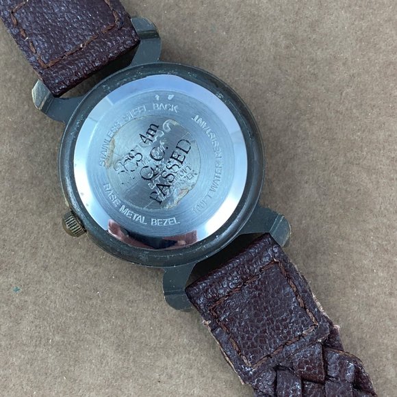 Vintage Milan Moon Phase Quartz Watch Antique Gold Finish Brown Braided Strap - Picture 6 of 8